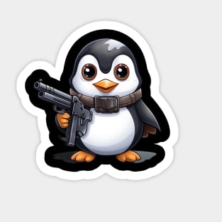 Cartoon Penguin Holding a Gun Sticker